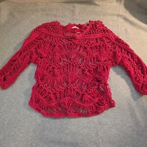 Anthropologie Yellow Bird Crochet Sweater Women's Small Red Boho Chic Festival